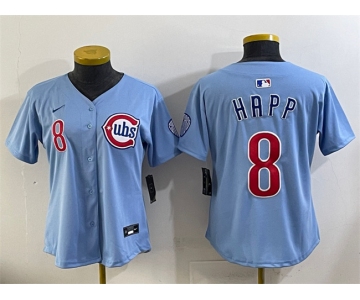 Women's Chicago Cubs #8 Ian Happ Blue 2024 25 2nd Alternatemited Stitched Baseball Jersey