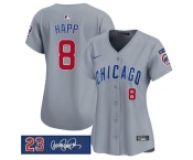Women's Chicago Cubs #8 lan Happ Gray 'Ryne Sandberg Tribute' Vapor Limited V3 Stitched Baseball Jersey Women's Chicago Cubs #8 lan Happ Gray 'Ryne Sandberg Tribute' Vapor Limited V3 Stitched Baseball Jersey