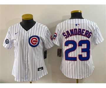 Youth Chicago Cubs #23 Ryne Sandberg White Pinstripe 'Ryne Sandberg Tribute' Vapor Limited V2 Stitched Baseball Jersey