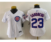 Youth Chicago Cubs #23 Ryne Sandberg White Pinstripe 'Ryne Sandberg Tribute' Vapor Limited V3 Stitched Baseball Jersey Youth Chicago Cubs #23 Ryne Sandberg White Pinstripe 'Ryne Sandberg Tribute' Vapor Limited V3 Stitched Baseball Jersey