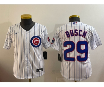 Youth Chicago Cubs #29 Michael Busch White Cool Base Stitched Baseball Jersey