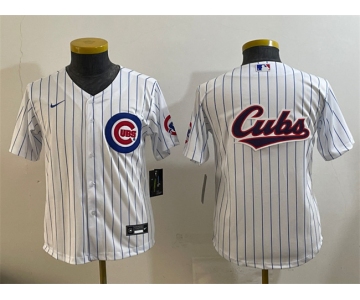Youth Chicago Cubs Team Big Logo White Cool Base Stitched Baseball Jersey