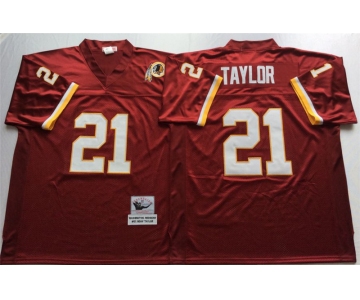 Mitchell and Ness Washington Redskins #21 Sean Taylor Red With 50TH Patch Authentic Throwback Football Jersey