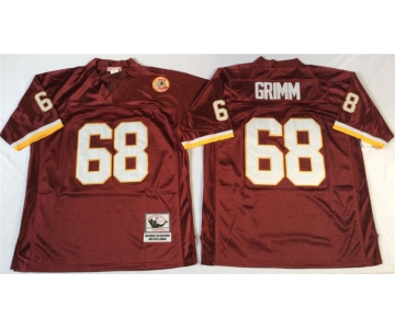 Mitchell and Ness Washington Redskins #68 Russ Grimm Red With 50TH Patch Authentic Throwback Football Jersey