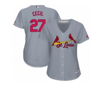 Women Majestic St. Louis Cardinals #27 Brett Cecil Replica Grey Road Cool Base MLB Jersey