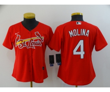Women Nike St.Louis Cardinals #4 Yadier Molina Red Alternate Stitched Baseball Jersey