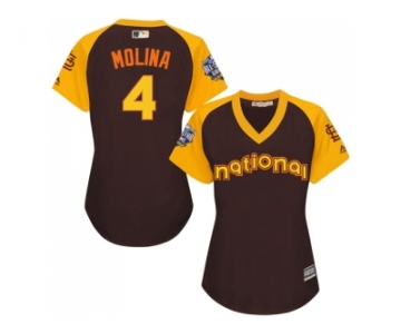 Women's Majestic St. Louis Cardinals #4 Yadier Molina Authentic Brown 2016 All-Star National League BP Cool Base MLB Jersey