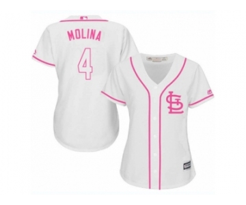 Women's Majestic St. Louis Cardinals #4 Yadier Molina Replica White Fashion MLB Jersey