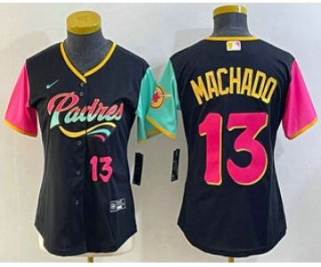 Women's San Diego Padres #13 Manny Machado Black Number 2022 City Connect Cool Base Stitched Jersey