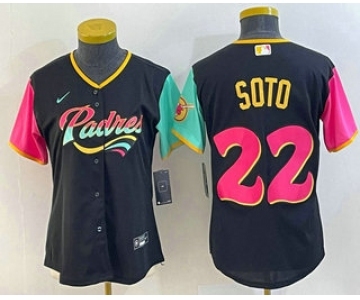 Women's San Diego Padres #22 Juan Soto Black 2022 City Connect Cool Base Stitched Jersey