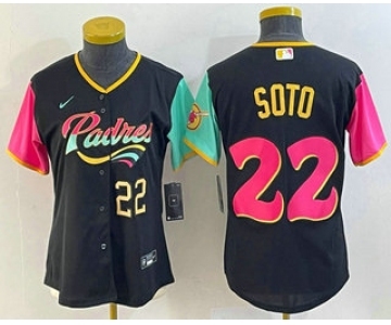 Women's San Diego Padres #22 Juan Soto Number Black 2022 City Connect Cool Base Stitched Jersey1