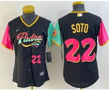 Women's San Diego Padres #22 Juan Soto Number Black 2022 City Connect Cool Base Stitched Jersey