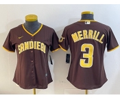 Women's San Diego Padres #3 Jackson Merrill Brown Stitched Baseball Jersey