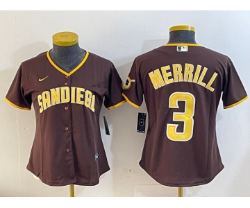 Women's San Diego Padres #3 Jackson Merrill Brown Stitched Baseball Jersey