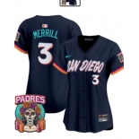 Women's  San Diego Padres #3 Jackson Merrill Obsidian 2026 City Connect Stadium Limited Stitched Baseball Jersey
