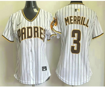 Women's San Diego Padres #3 Jackson Merrill White Pinstripe Limited Stitched Jersey