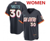 Women's San Diego Padres #30 Gavin Sheets Obsidian 2026 City Connect Stadium Stitched Baseball Jersey Women's San Diego Padres #30 Gavin Sheets Obsidian 2026 City Connect Stadium Stitched Baseball Jersey