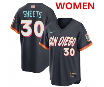 Women's San Diego Padres #30 Gavin Sheets Obsidian 2026 City Connect Stadium Stitched Baseball Jersey