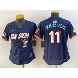 Women's San Diego Padres X Hello Kitty #11 ダルビッシュ Obsidian 2026 City Connect Stadium Stitched Baseball Jersey Women's San Diego Padres X Hello Kitty #11 ダルビッシュ Obsidian 2026 City Connect Stadium Stitched Baseball Jersey