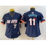 Women's San Diego Padres X Hello Kitty #11 Yu Darvish Obsidian 2026 City Connect Stadium Stitched Baseball Jersey Women's San Diego Padres X Hello Kitty #11 Yu Darvish Obsidian 2026 City Connect Stadium Stitched Baseball Jersey