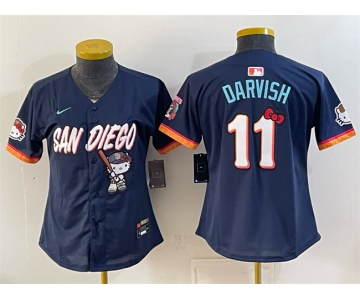 Women's San Diego Padres X Hello Kitty #11 Yu Darvish Obsidian 2026 City Connect Stadium Stitched Baseball Jersey