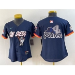 Women's San Diego Padres X Hello Kitty Team Big Logo Obsidian 2026 City Connect Stadium Stitched Baseball Jersey Women's San Diego Padres X Hello Kitty Team Big Logo Obsidian 2026 City Connect Stadium Stitched Baseball Jersey