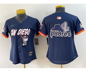 Womens San Diego Padres X Hello Kitty Team Big Logo Obsidian 2026 City Connect Stadium Stitched Baseball Jersey