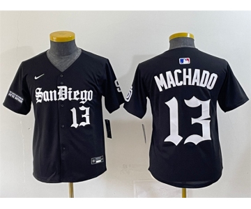 Youth San Diego Padres #13 Manny Machado Black Gothic Edition Vapor Limited Stitched Baseball Jersey