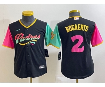 Youth San Diego Padres #2 Xander Bogaerts Black NEW 2023 City Connect Cool Base Stitched Jersey