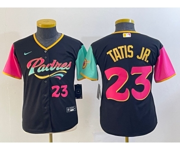 Youth San Diego Padres #23 Fernando Tatis Jr Black Number 2022 City Connect Cool Base Stitched Jersey