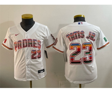 Youth San Diego Padres #23 Fernando Tatis Jr. White Mexico Cool Base Stitched Baseball Jersey