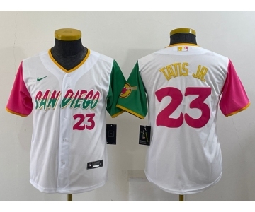 Youth San Diego Padres #23 Fernando Tatis Jr White Number 2022 City Connect Cool Base Stitched Jersey