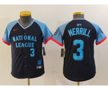 Youth San Diego Padres #3 Jackson Merrill Number Navy 2024 All Star Limited Stitched Jersey