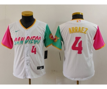 Youth San Diego Padres #4 Luis Arraez Number White 2023 City Connect Cool Base Stitched Jersey