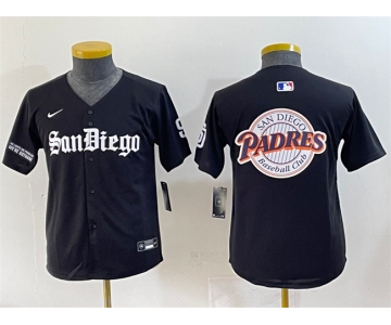 Youth San Diego Padres Team Big Logo Black Gothic Edition Vapor Limited Stitched Baseball Jersey