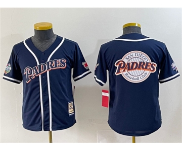 Youth San Diego Padres Team Big Logo Navy Throwback With Patch Stitched Baseball Jersey