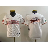 Youth San Diego Padres Team Big Logo White Mexico Cool Base Stitched Baseball Jersey
