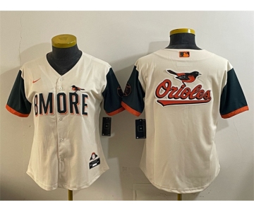 Women's Baltimore Orioles Team Big Logo Natural 2026 City Connect Stadium Stitched Baseball Jersey
