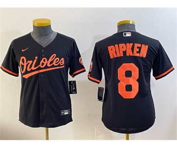 Youth Baltimore Orioles #8 Cal Ripken Jr Black Cool Base Stitched Baseball Jersey