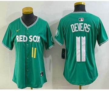 Women's Boston Red Sox #11 Rafael Devers Green 2025 City Connect Player Name Limited Jersey