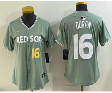 Women's Boston Red Sox #16 Jarren Duran Light Green 2025 City Connect Player Name Limited Jersey
