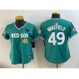 Women's Boston Red Sox #49 Tim Wakefield Memorial Patch Green 2025 City Connect Limited Stitched Baseball Jersey Women's Boston Red Sox #49 Tim Wakefield Memorial Patch Green 2025 City Connect Limited Stitched Baseball Jersey