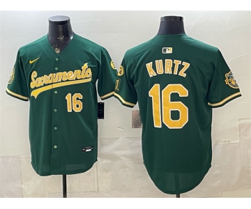Men's Oakland Athletics #16 Nick Kurtz 2026 Green Alternate Sacramento Celebrating 125 Years Vapor Limited Stitched Baseball Jersey