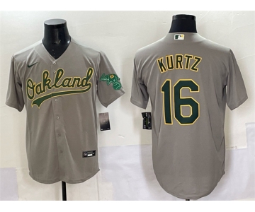 Men's Oakland Athletics #16 Nick Kurtz Grey Cool Base Stitched Baseball Jersey