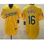 Men's Oakland Athletics #16 Nick Kurtz Yellow Limited Jersey