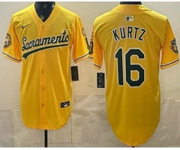 Men's Oakland Athletics #16 Nick Kurtz Yellow Limited Jersey