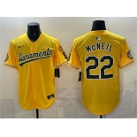 Men's Oakland Athletics #22 Jeff McNeil 2026 Yellow Alternate Sacramento Celebrating 125 Years Vapor Limited Stitched Baseball Jersey Men's Oakland Athletics #22 Jeff McNeil 2026 Yellow Alternate Sacramento Celebrating 125 Years Vapor Limited Stitched Baseball Jersey