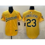 Men's Oakland Athletics #23 Shea Langeliers 2026 Yellow Alternate Sacramento Celebrating 125 Years Vapor Limited Stitched Baseball Jersey