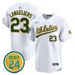 Men's Oakland Athletics #23 Shea Langeliers White 2024 Home Limited With Rickey Henderson Patch Stitched Jersey