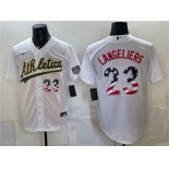 Men's Oakland Athletics #23 Shea Langeliers White 250 Fourth of July Home Stadium Stitched Baseball Jersey Men's Oakland Athletics #23 Shea Langeliers White 250 Fourth of July Home Stadium Stitched Baseball Jersey